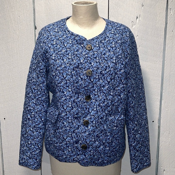 J. Crew Blue Floral Quilted Jacket Size 6 - Picture 1 of 4
